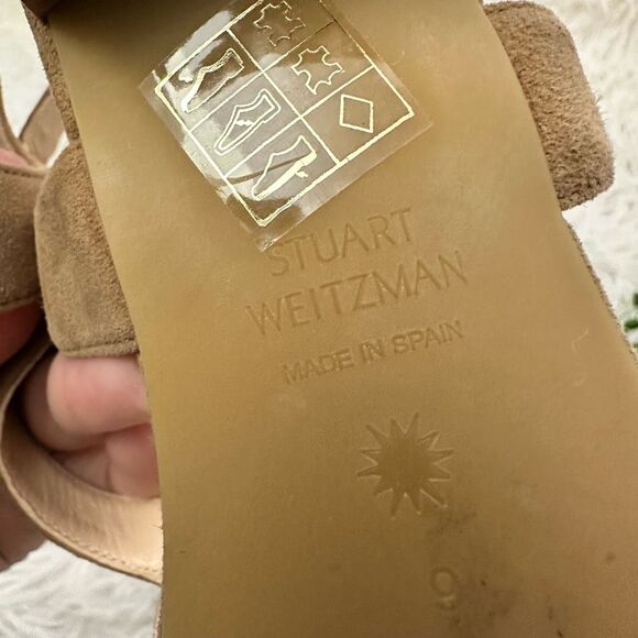 Stuart Weitzman Shalena 25 Suede Low Heel Slingback Sandals Nude Size 9 B - Picture 8 of 9